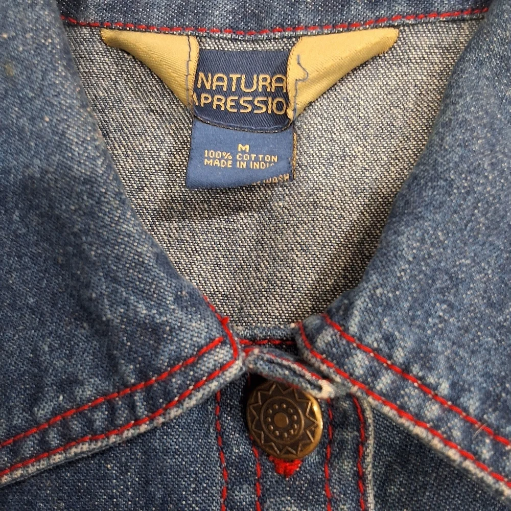 ✨2/$25 Natural Impressions~Women VTG Denim Barncoat~Chore Jacket~Patriotic~MED - Picture 2 of 8